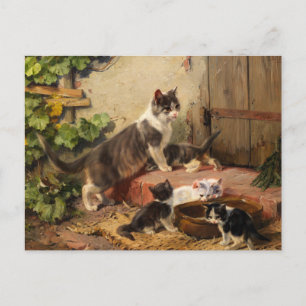 Postal Gatos en el tazón de leche Julius Adam el Joven