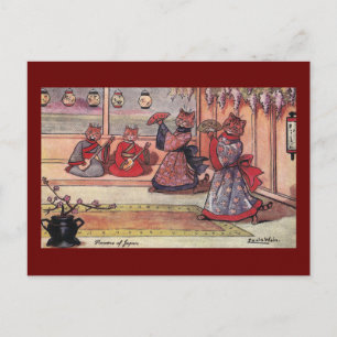 Postal Gatos en Kimonos Vintage Louis Wain