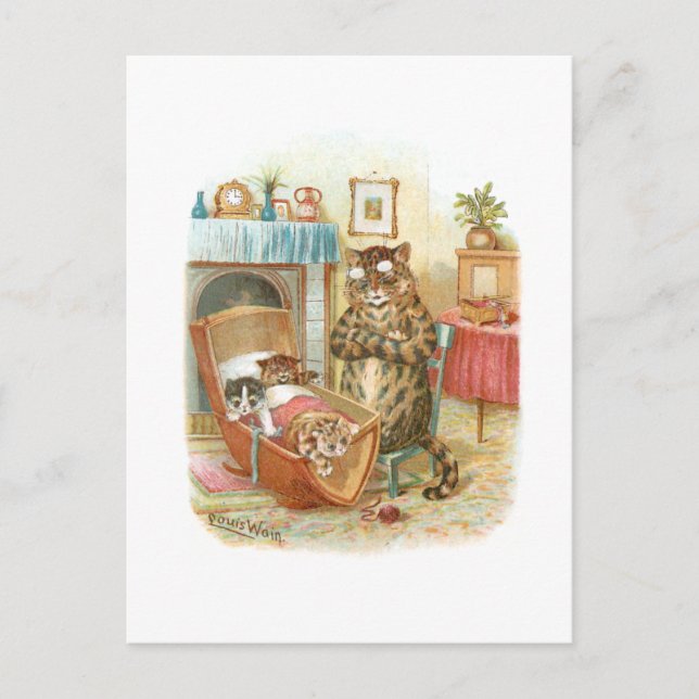 Postal Gatos en la cuna por Louis Wain (Anverso)