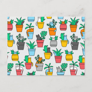 Postal Gatos en macetas de flores