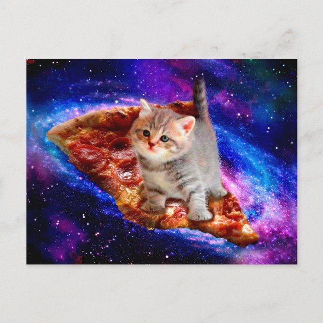 Postal Gatos en pizza espacial (Anverso)