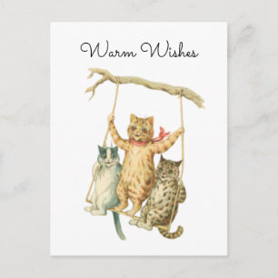 Postal Gatos en un columpio de acuarela vintage Deseos Cá