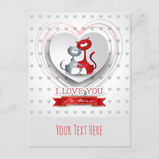 Postal Gatos enamorados del corazón (Anverso)