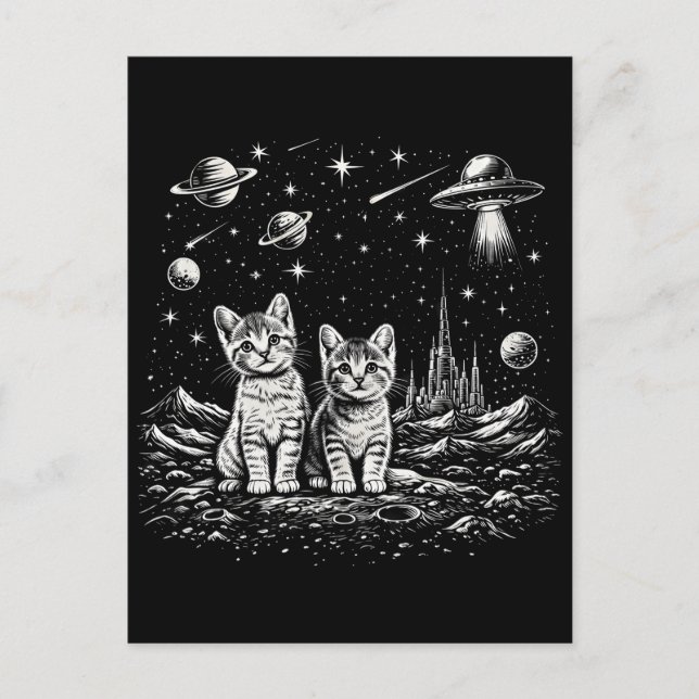 Postal Gatos Espaciales en el Cosmos (Anverso)