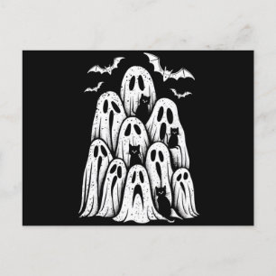 Postal Gatos Fantasmales Amantes de Halloween Otoño Tempo