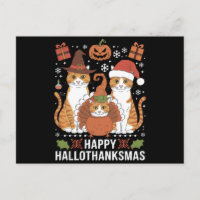 Gatos Felices Hallothanksmas Halloween Navidad 