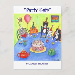Postal ¡Gatos fiestas!  Birday kitty cats divertidas tarj