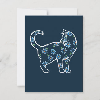 Postal Gatos Flor Azul Margarita Gatos