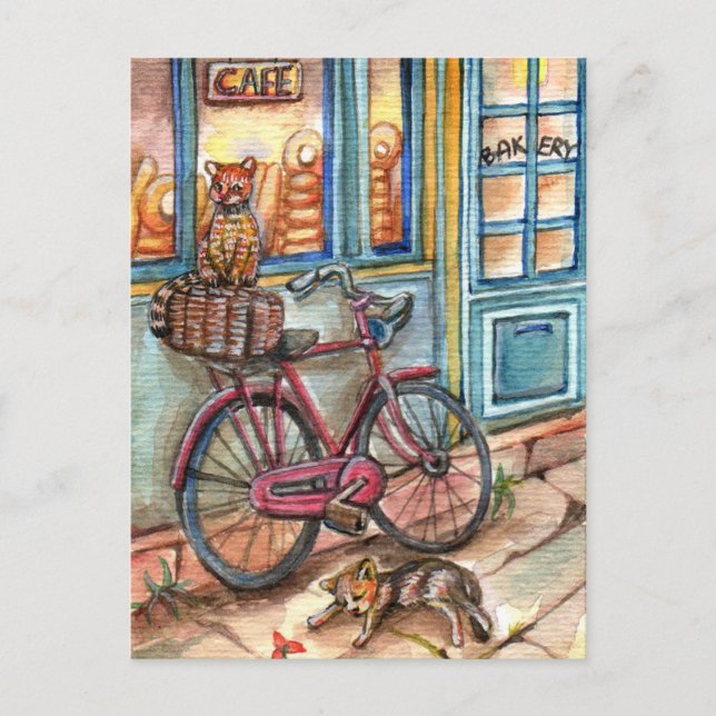 Postal Gatos frente a panadería (Anverso)