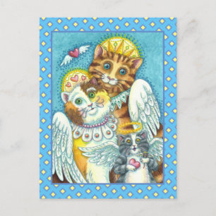 POSTAL GATOS, GATITOS Y RATONES ÁNGELES EN EL CIELO, HALO
