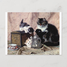Postal gatos gatos jugando té fiesta pintura antigua