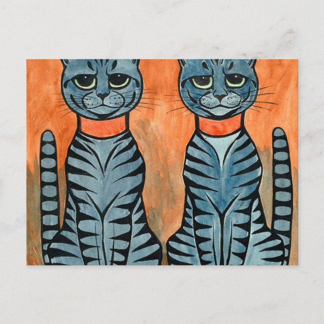 Postal Gatos Gemelos Por Louis Wain (Anverso)