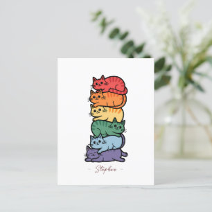 Postal Gatos iris apilados - Celebración del Orgullo LGBT