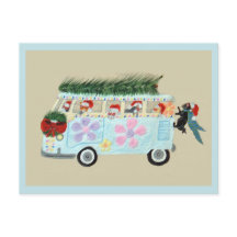 Gatos locos en su camioneta hippie de Navidad