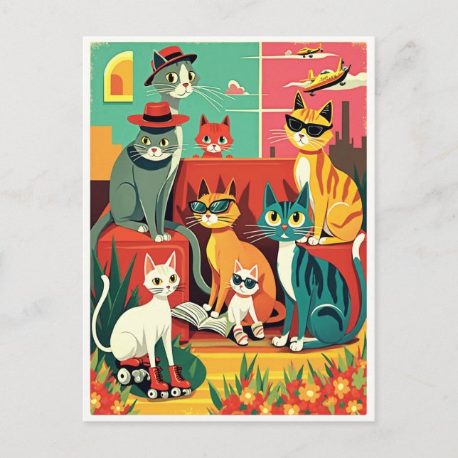 Postal Gatos modernos de medio siglo de vacaciones (Anverso)