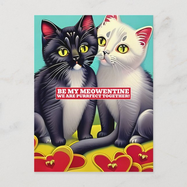 Postal Gatos Modernos Meowentine Día de San Valentín (Anverso)