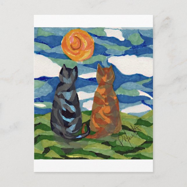 Postal Gatos Naranjas Gris de Arte Gato (Anverso)