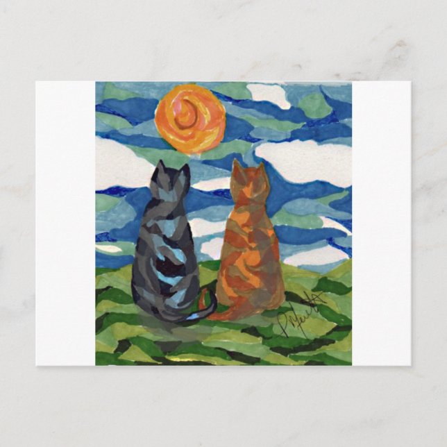 Postal Gatos Naranjas Gris de Arte Gato (Anverso)
