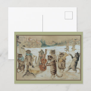 Postal Gatos navidades: Canto Carol de Louis William Wain
