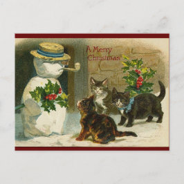 Postal Gatos navideños vintage y snowman
