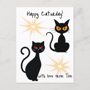 Postal Gatos negros retro con explosión de estrellas - te