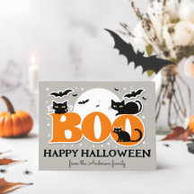 Gatos Negros y Murciélagos Boo Feliz Halloween Pos