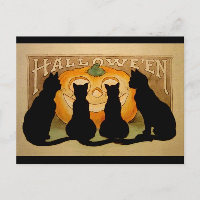 Postal Gatos negros y un Jack O'Lantern (Anverso)