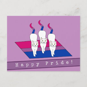 Postal Gatos Orgullosos con Bandera de Orgullo Bisexual