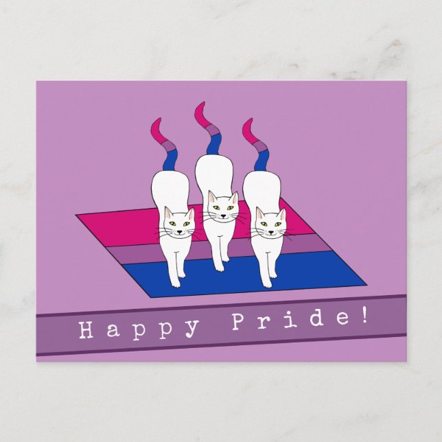 Postal Gatos Orgullosos con Bandera de Orgullo Bisexual (Anverso)