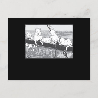 Postal Gatos Por Encima De Un Rascacielos Almuerzo Parodi