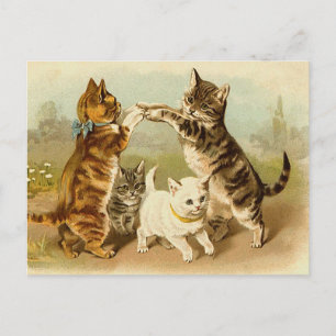 Postal Gatos que juegan el ilustracion del vintage
