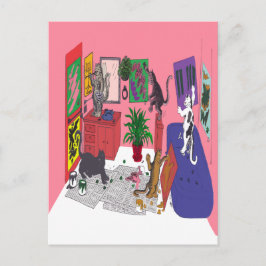 Postal Gatos que pintan, arte humorístico de los gatos pi