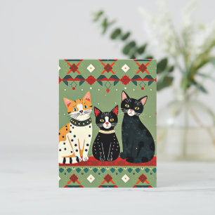 Postal Gatos retro de Navidad