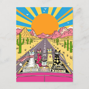 Postal Gatos retro de vacaciones en viaje por carretera