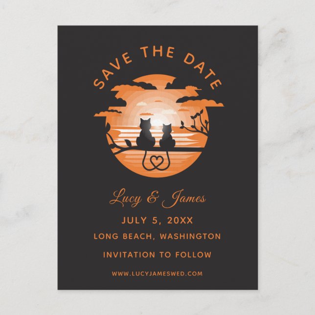 Postal Gatos románticos del corazón del amor (Anverso)