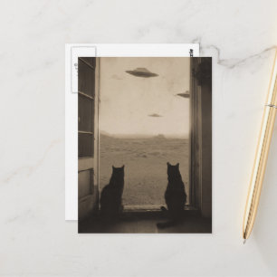 Postal Gatos Sepia y OVNIs