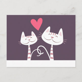 Postal Gatos sonrientes en el morado amoroso