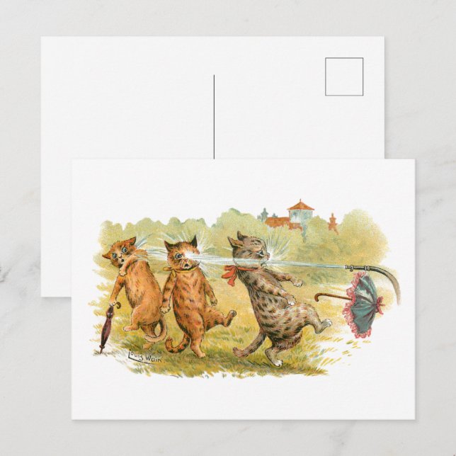 Postal Gatos sorprendidos Louis Wain (Anverso / Reverso)