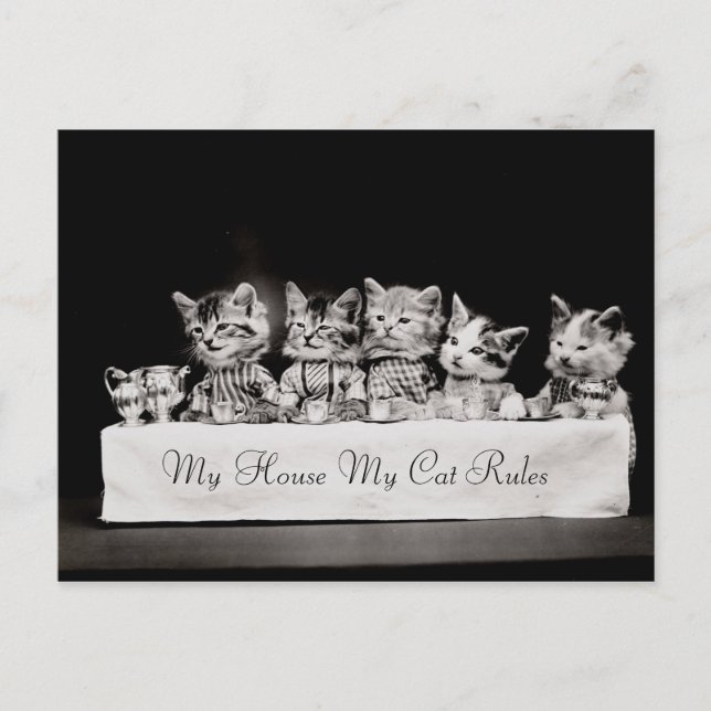 Postal Gatos Vestidos Té Vintage (Anverso)