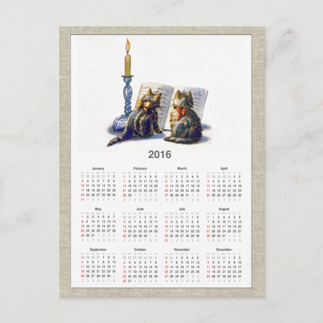 Postal Gatos victorianos de época 2016 Calendario II (Anverso)