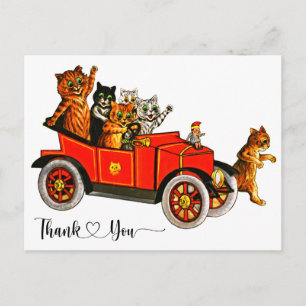 Postal Gatos Vintage de Louis Wain en Coche Gracias