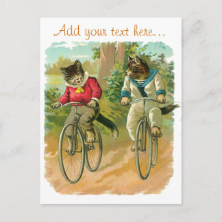 Postal Gatos vintage en bicicleta