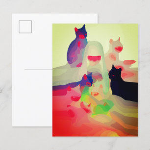 Postal Gatos y Espíritus místicos – Arte Anime Abstracto 