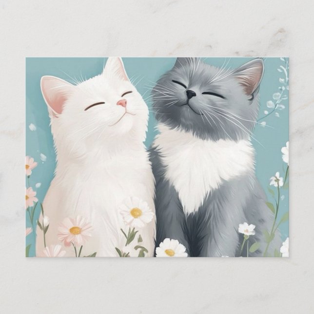 Postal Gatos y flores (Anverso)