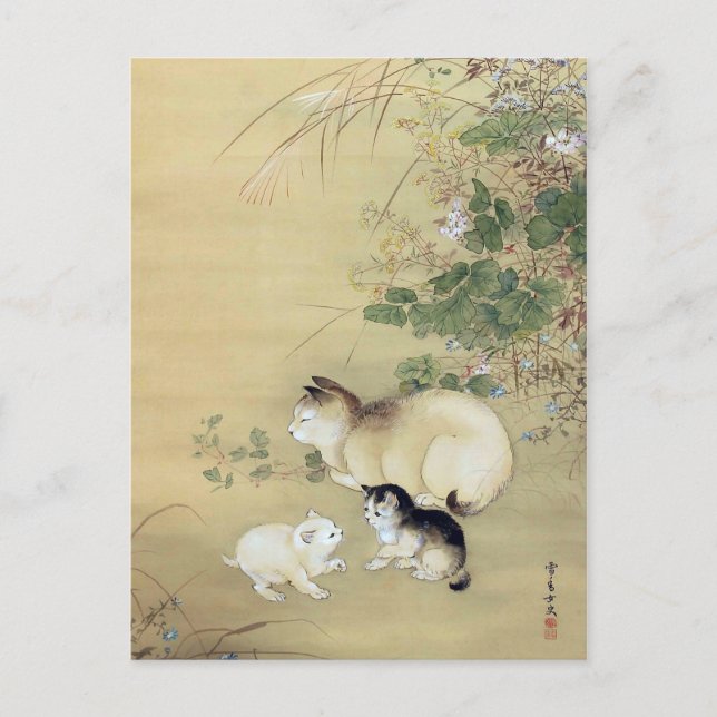 Postal Gatos y plantas otoñales, artista desconocido (Anverso)