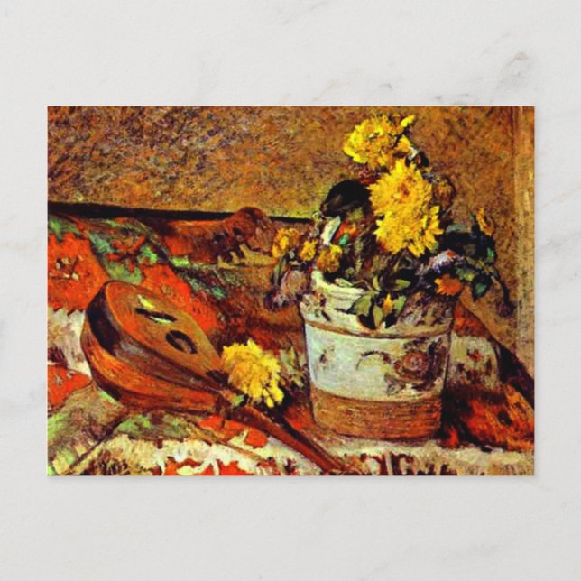 Postal Gauguin - Mandolina y Flores-1883 (Anverso)