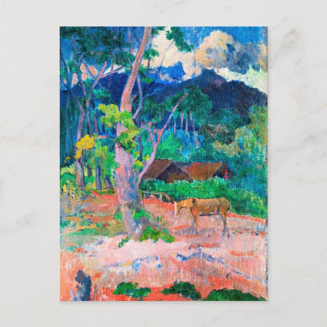 Postal Gauguin, paisaje con caballo (Anverso)