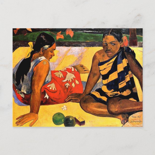 Postal Gauguin - ¿Qué hay de nuevo? Pintura de Paul Gaugu (Anverso)