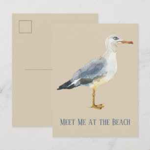 Postal Gaviota de Playa en Acuarela Personalizada
