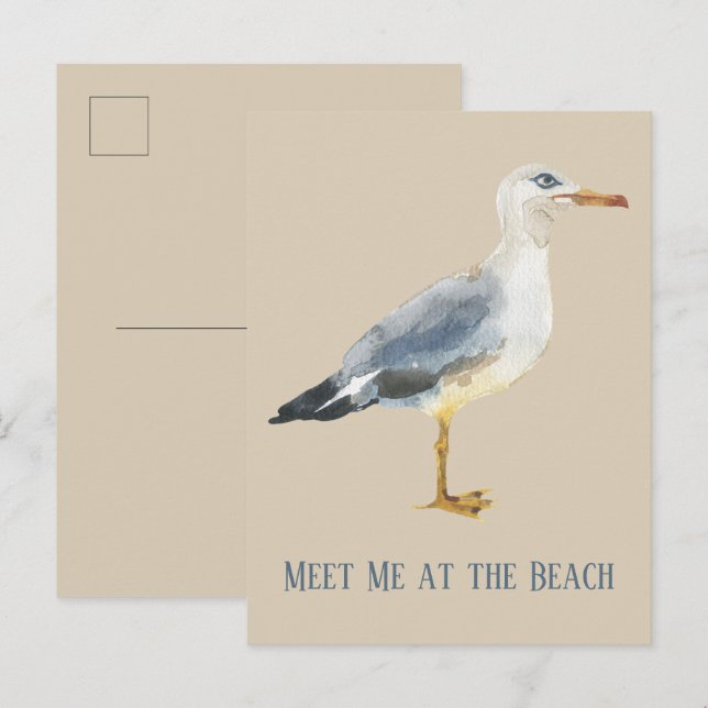 Postal Gaviota de Playa en Acuarela Personalizada (Anverso / Reverso)
